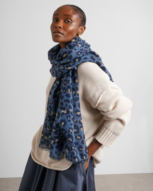 Leopard Print Scarf in Navy