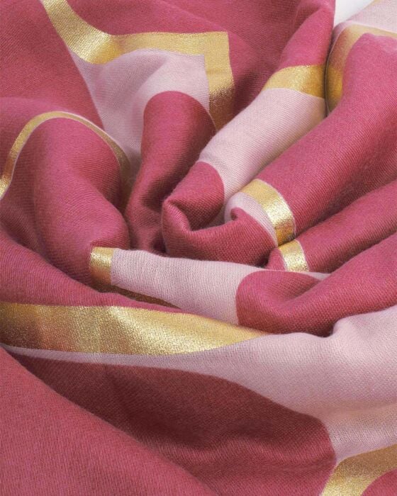 Printed Foil Scarf in Raspberry/Gold foil