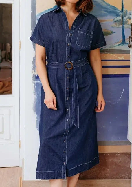 Sugarhill Brighton Lourdes Midi Shirt Dress - Deep Blue Denim