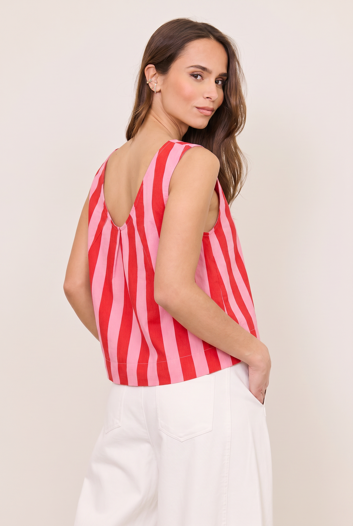 Lexi Denim Top in Pink & Red Stripe