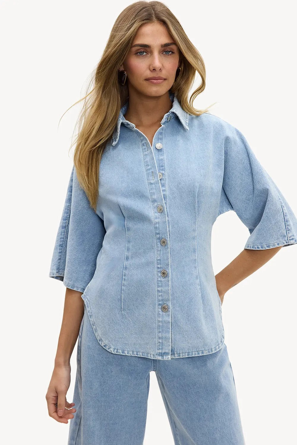 Chloe Denim Fitted Shirt in Light Blue
