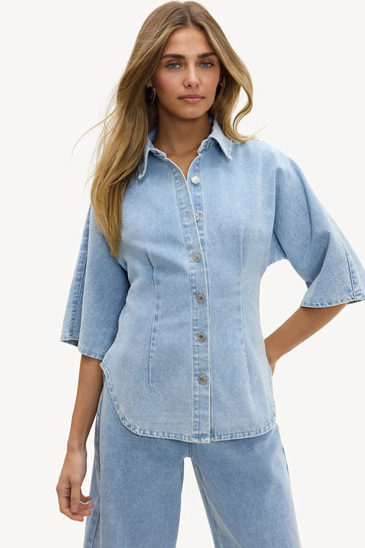 Chloe Denim Fitted Shirt in Light Blue