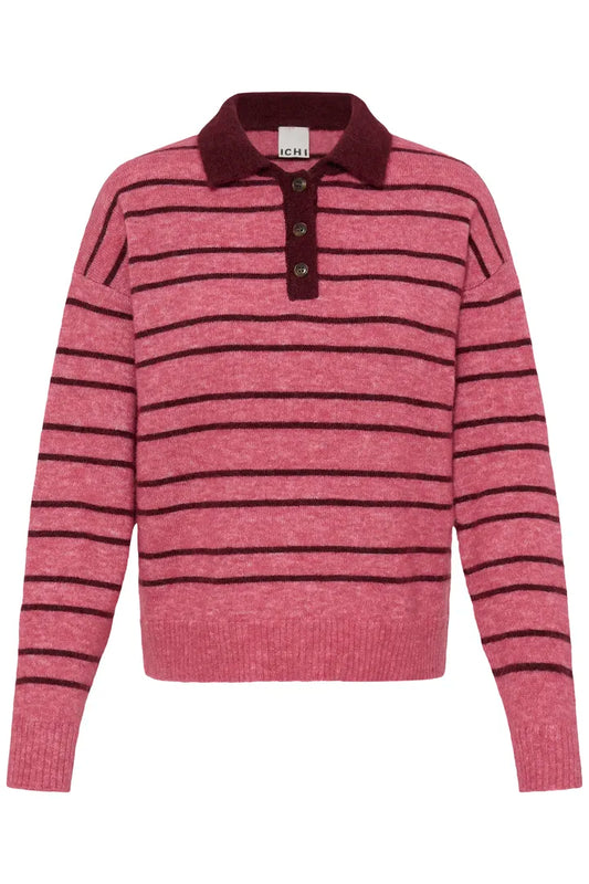 Ihsage Knit Pullover in Fruit Dove with Zinfandel Stripe