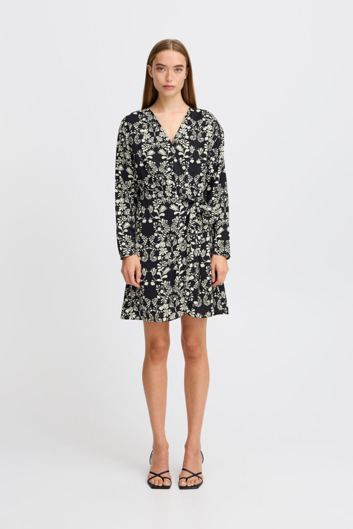 Ihgocina black floral Wrap Dress