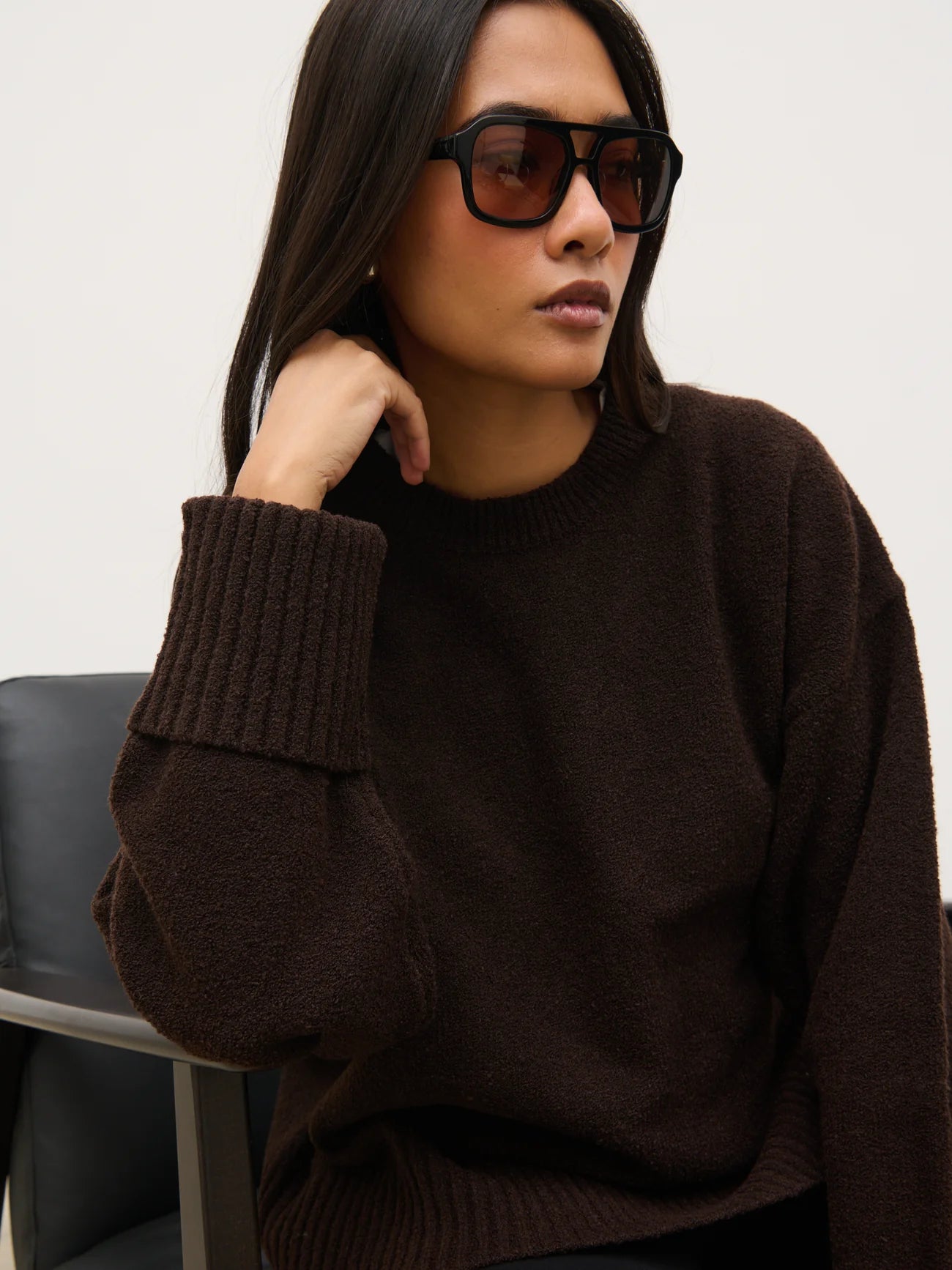 Camille Oversized Borg Jumper in Brown