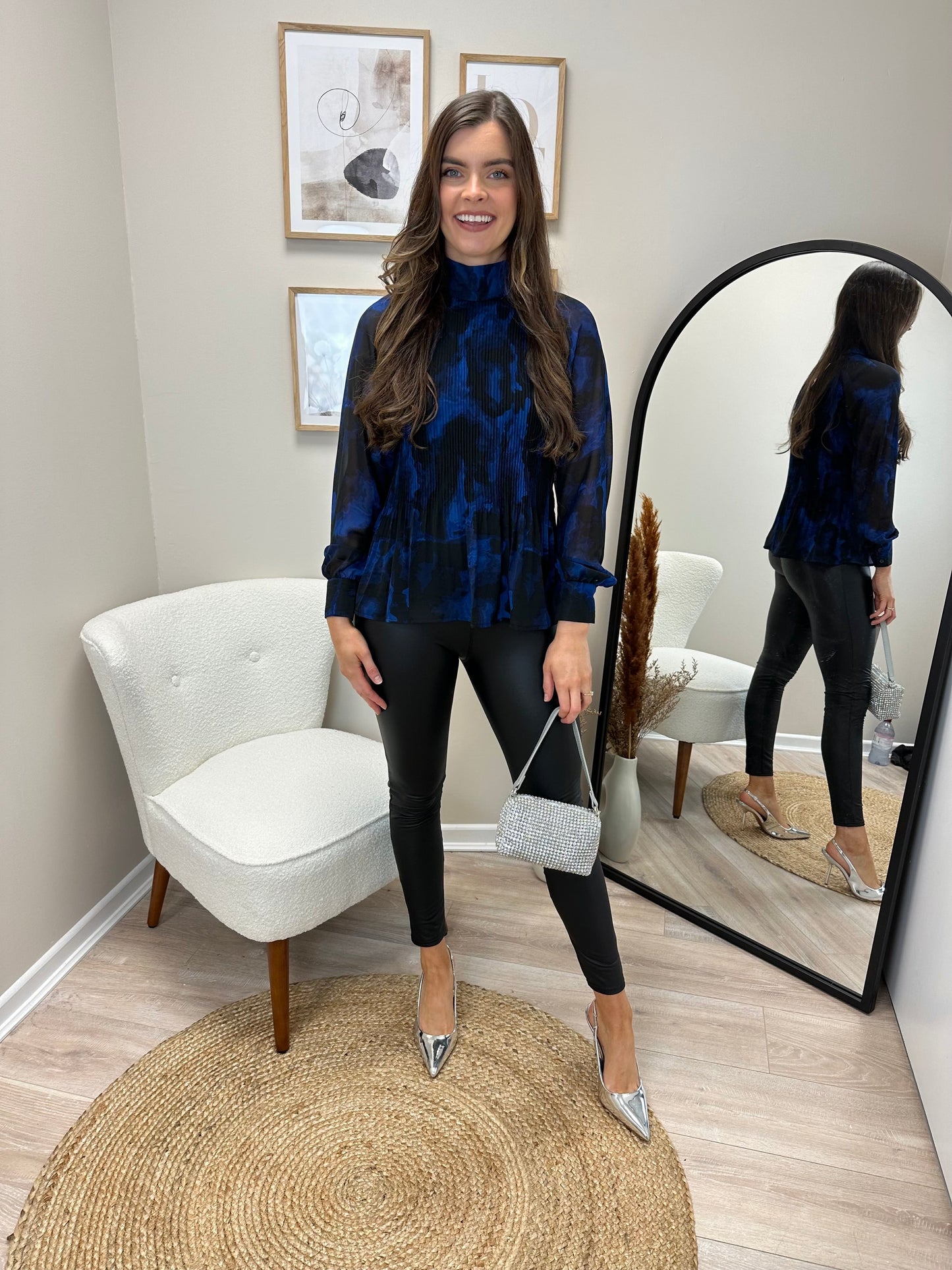 Black faux plain leather look leggings