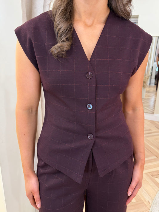 Ihkate Sparkelly Cinched Waistcoat in Fudge/Red