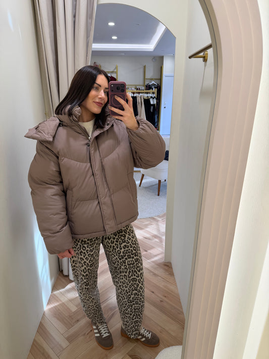 The Coco Puffer Coat in Taupe