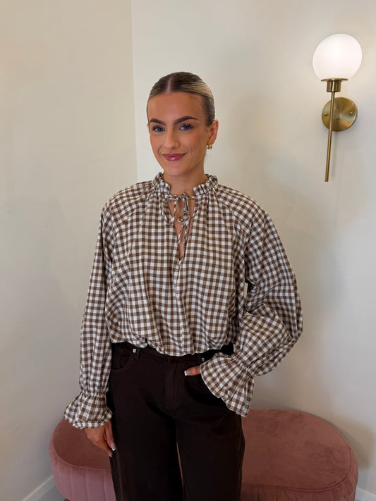 Evie Check Shirt in Brown/White