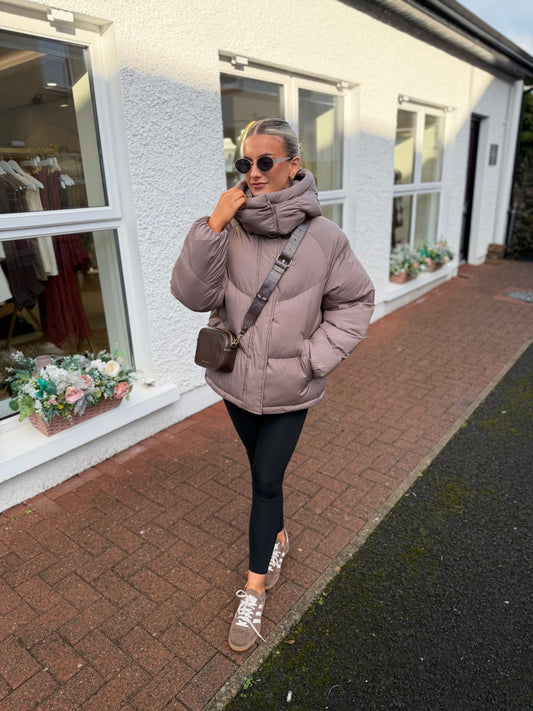The Coco Puffer Coat in Taupe