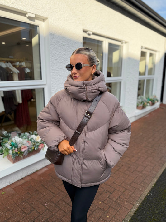 The Coco Puffer Coat in Taupe