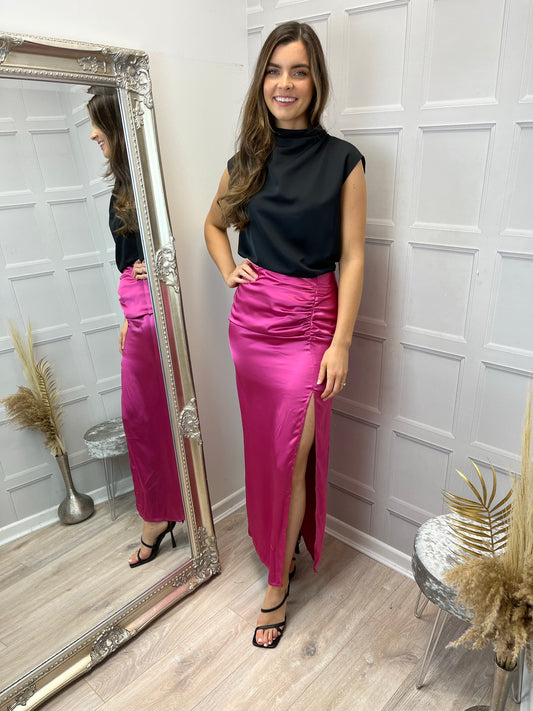 Maeva Pink ruched midi skirt