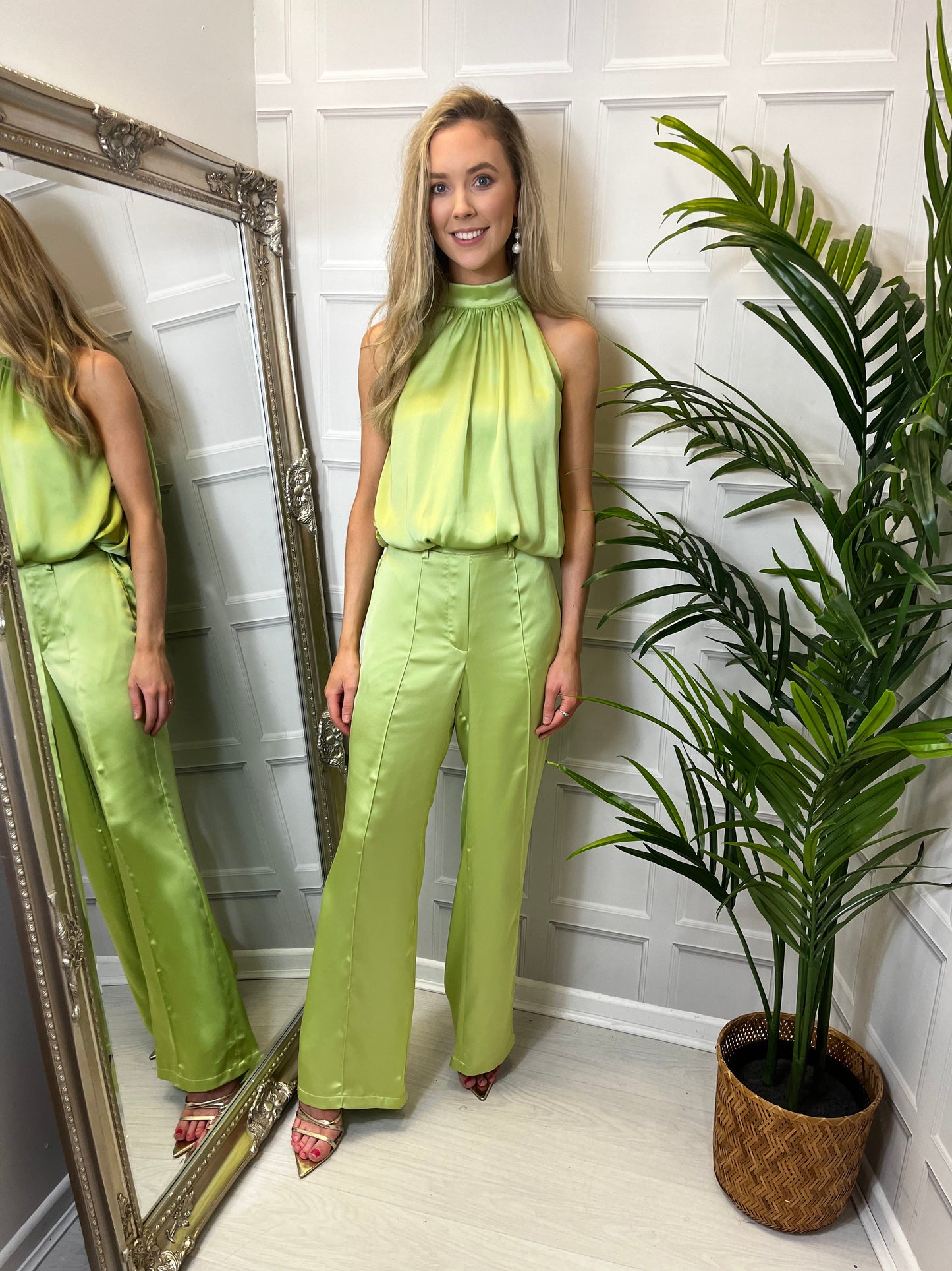 Hailee Satin Trousers Green