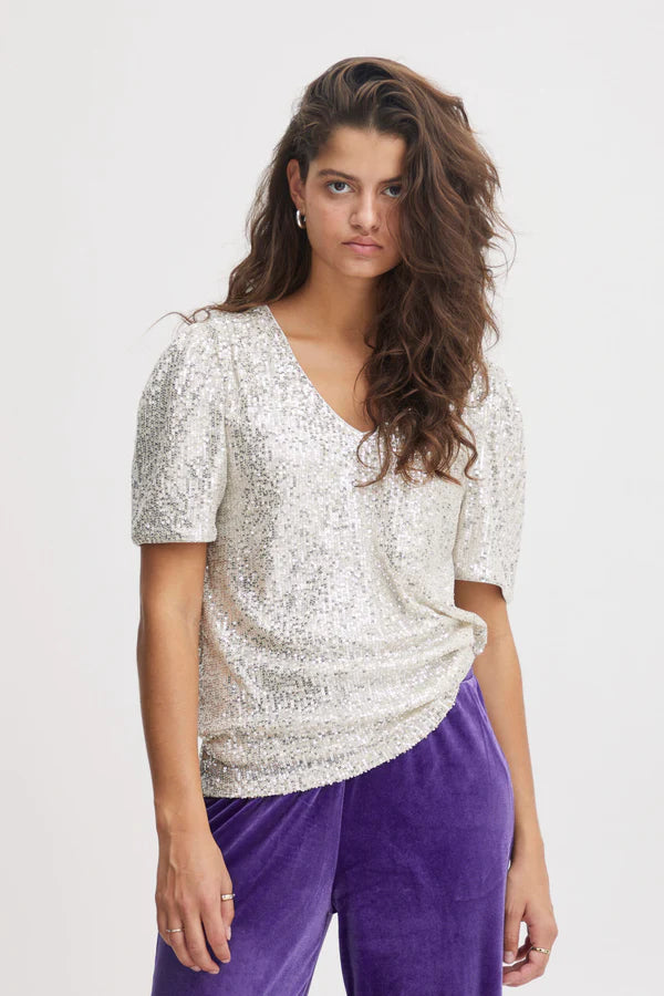 ICHI Ihfauci Sequin Top Frosted Almond