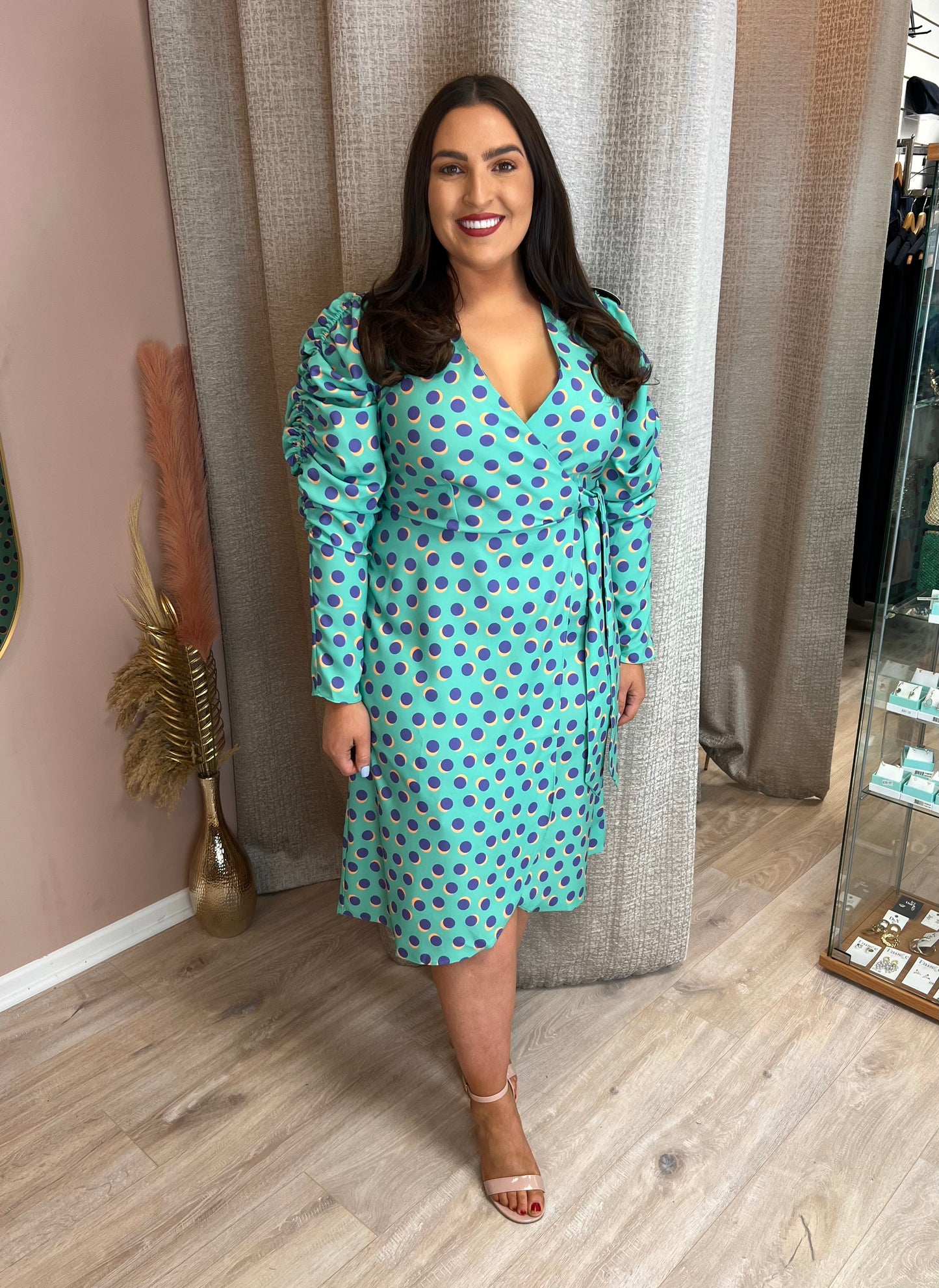 Mint Green Spot Print Pencil Dress