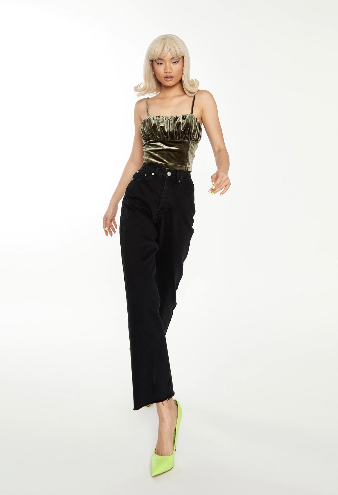 Dark Olive Velvet Ruched Cami Top
