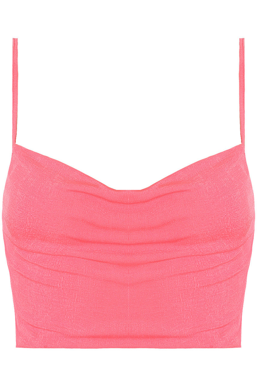 Pink Cowl Neck Crop Top