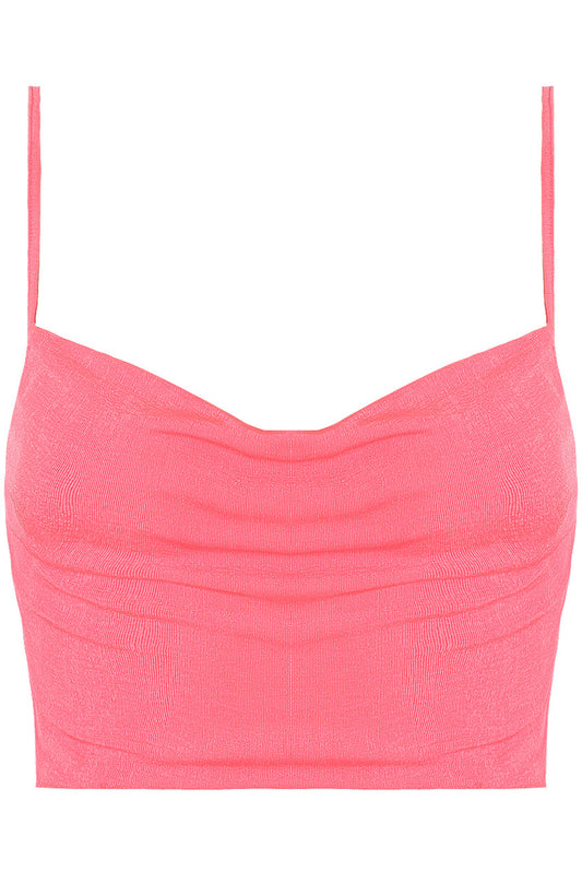 Pink Cowl Neck Crop Top