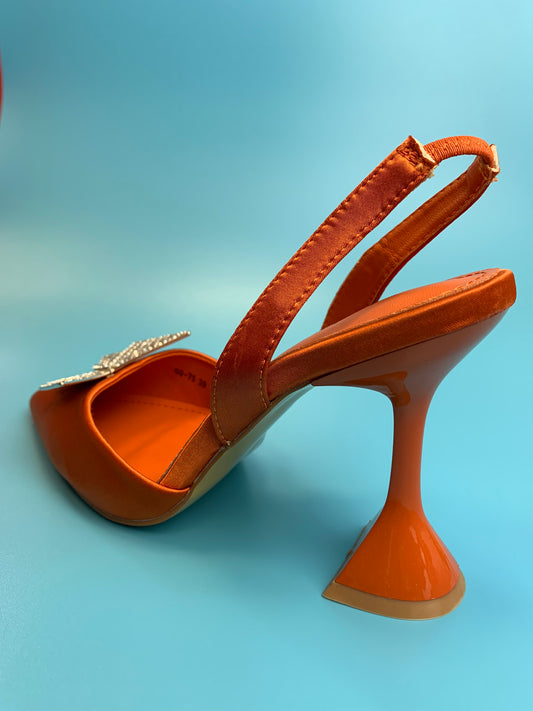 Grace Orange Embellished Heels