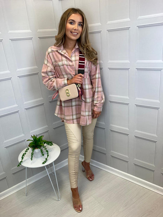 Cream PU Biker Leggings