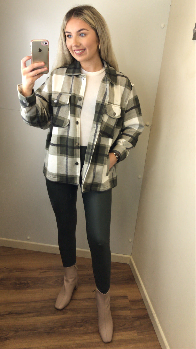 Khaki Leather Look Leggings
