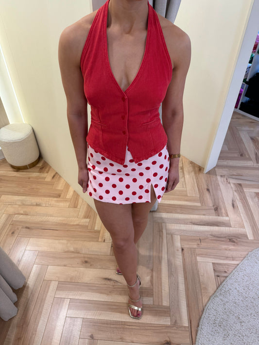 Keeva red Denim backless Waistcoat