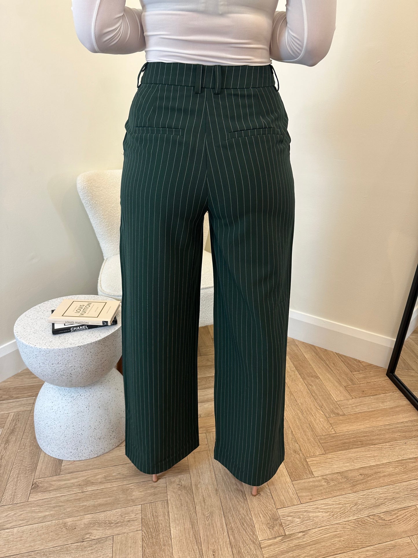 Viwinnie Trousers Dark Green Pinstripe