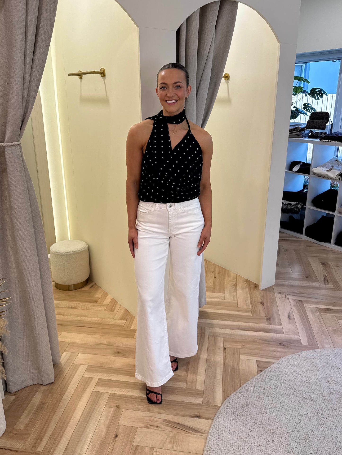 Polkadot backless top