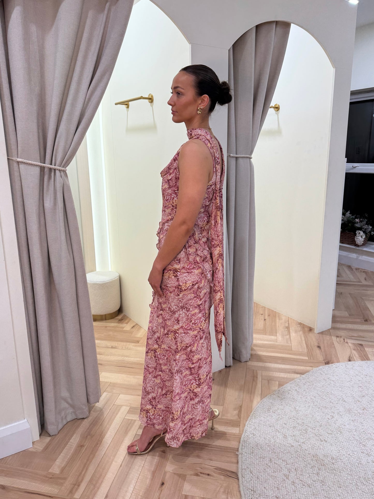 Constance Scarf Ruffle Maxi Dress