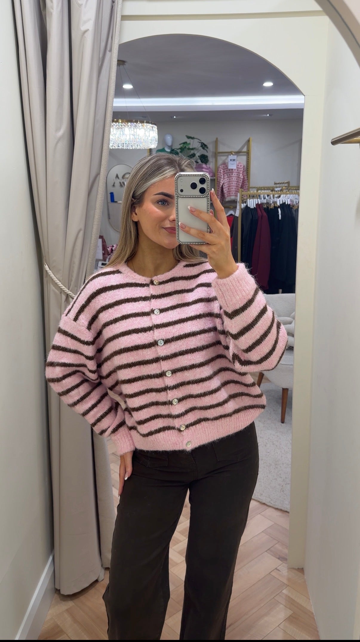 Lorrie Cardigan in Pink & Chocolate