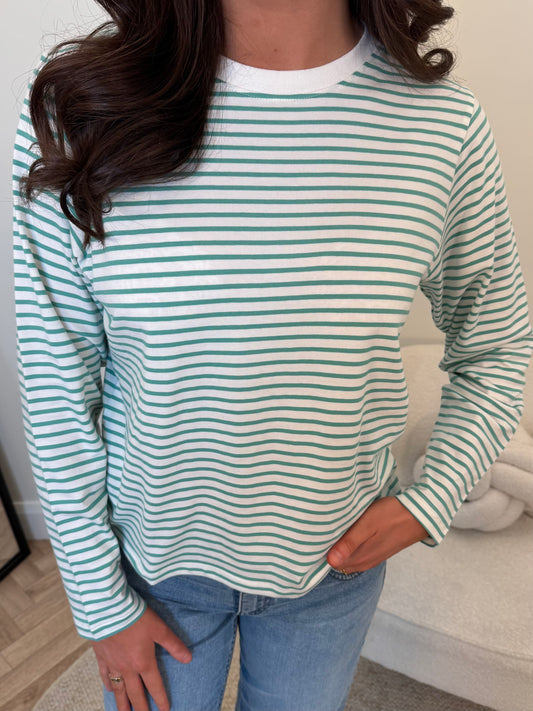 Ihmira Long Sleeve T Shirt in Cloud Dancer Beryl Green