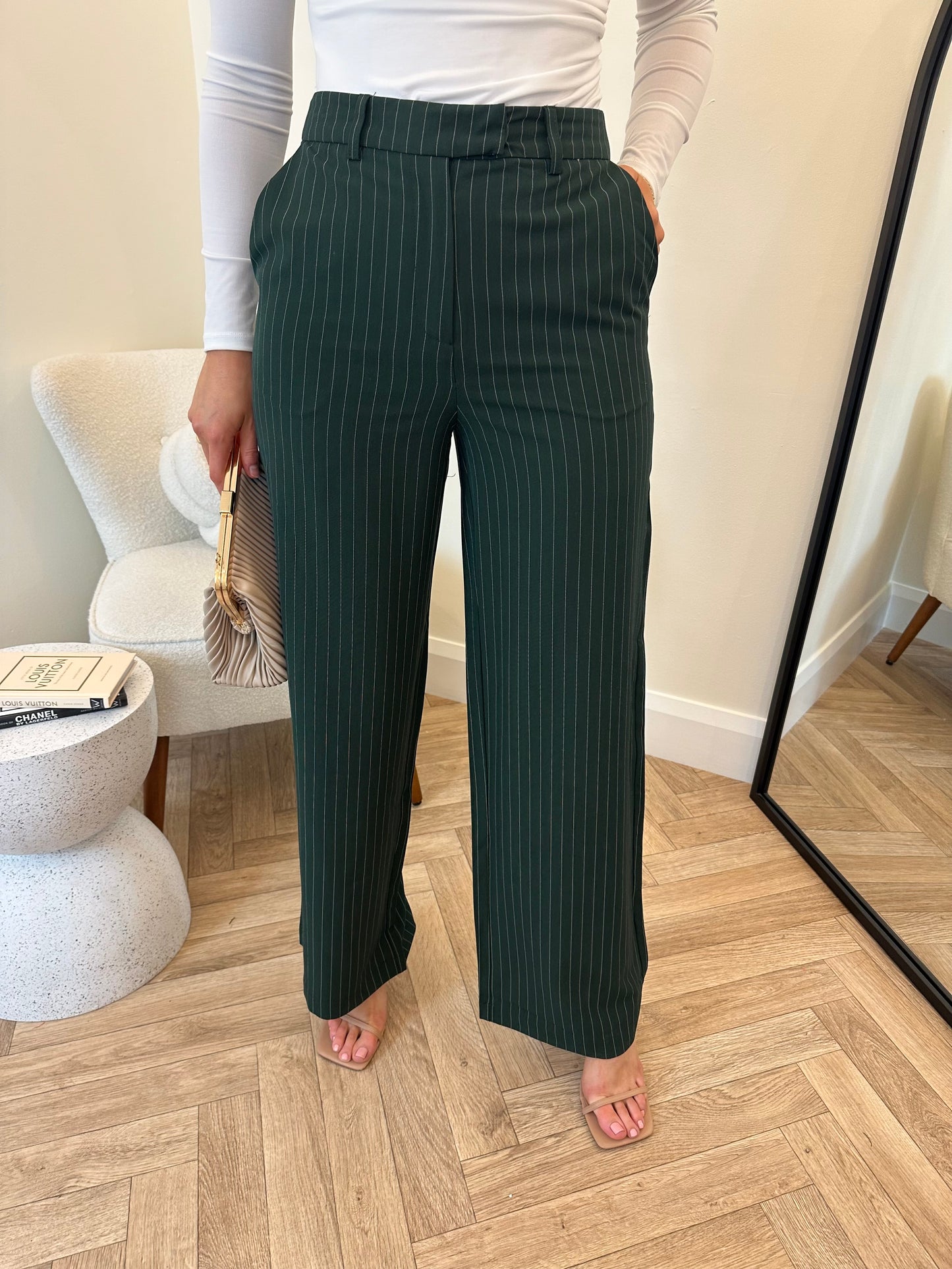 Viwinnie Trousers Dark Green Pinstripe