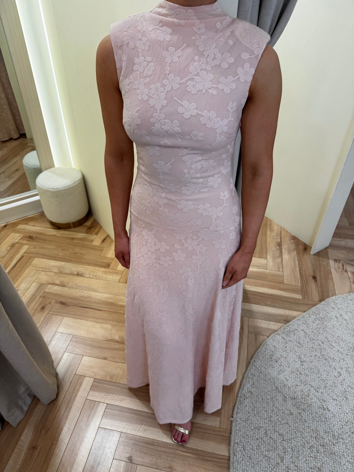 Tyra Drop Hem Floral Maxi Dress In Pastel Pink