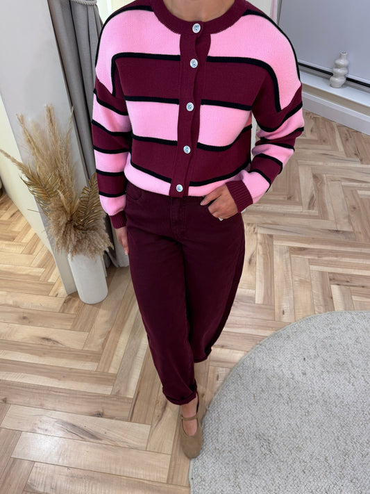 Bronte Stripe Cardigan in Pink and Burgundy