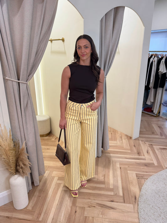 Brown and yellow stripe wide leg jeans