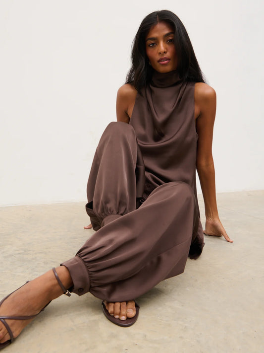 Breya Cowl lace trim Top