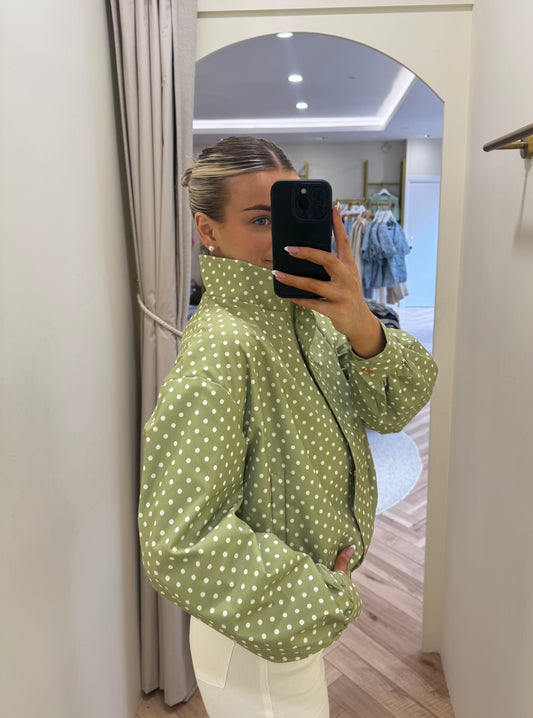 Polka Dot Bomber Jacket in Green