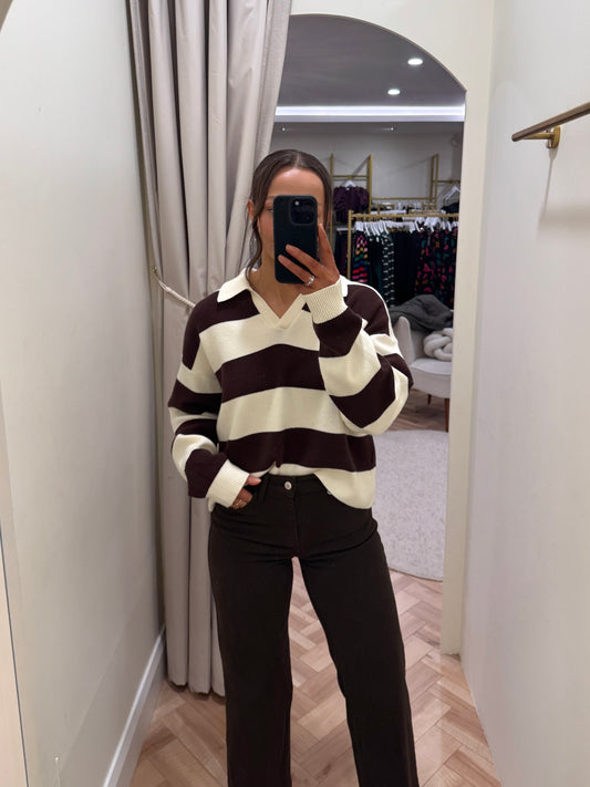 Carly Knit Pullover in Cream & Brown