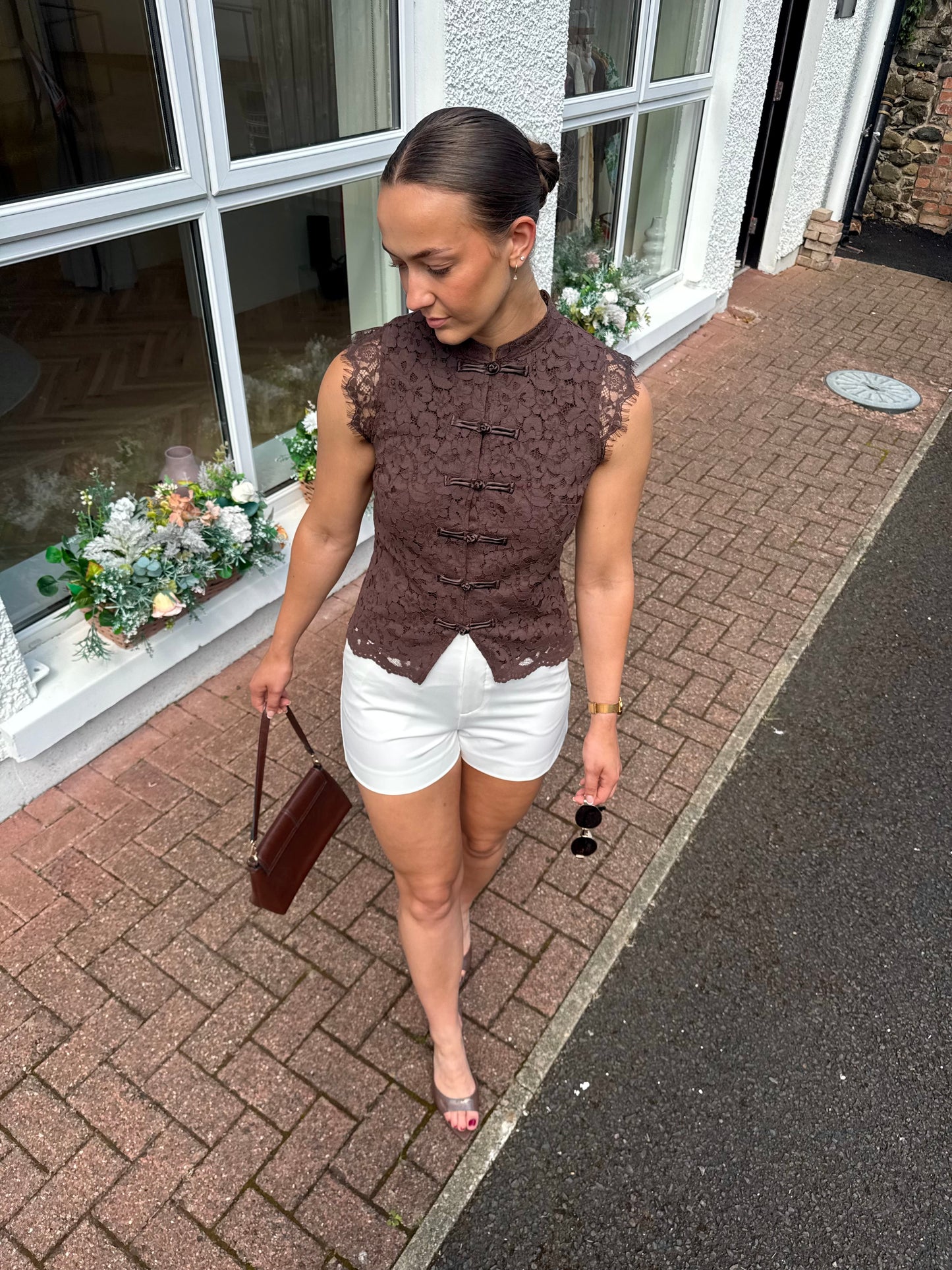 Cole Lace Mandarin Waistcoat in Brown