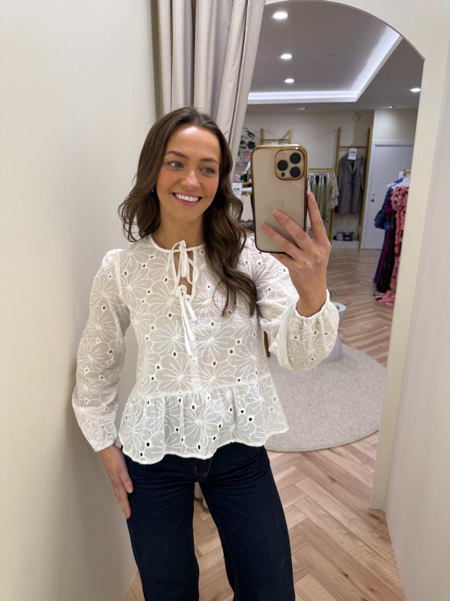 Morgan Top - Off White, Floral Broderie Anglaise