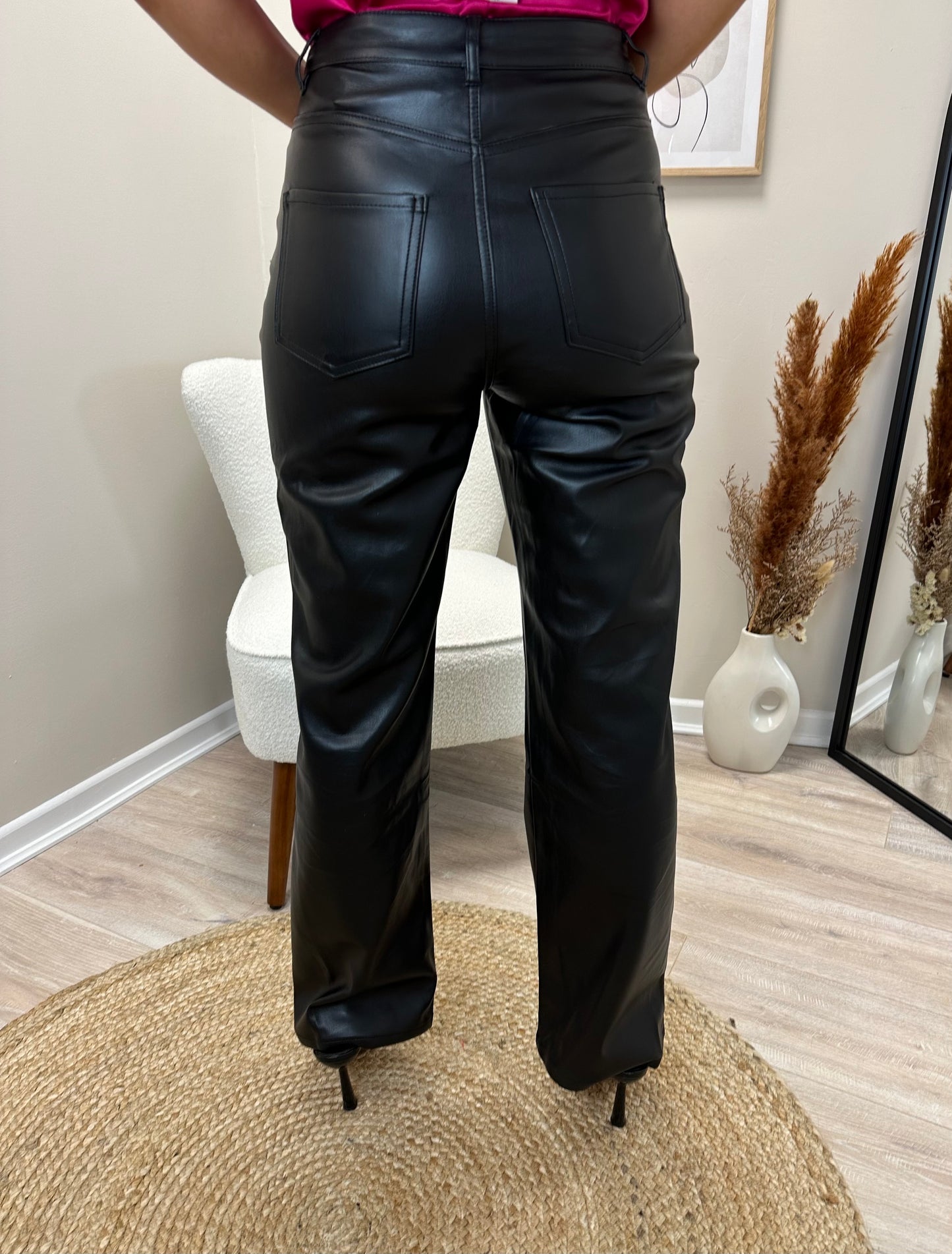 Leather look straight leg trousers
