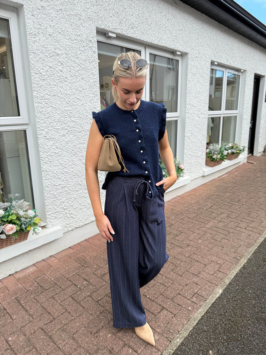 Ihkate Trousers in Dark Blue Jacquard Stripe