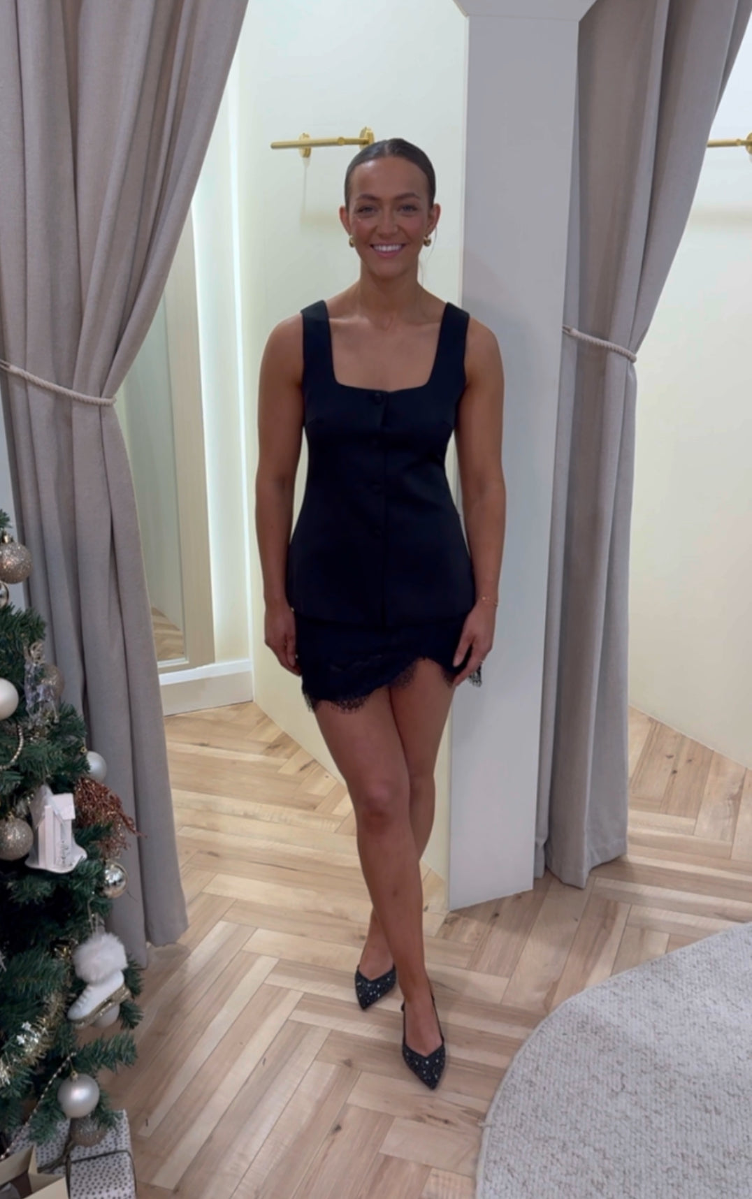 Kasey Mini Skirt in Black/Lace Trim