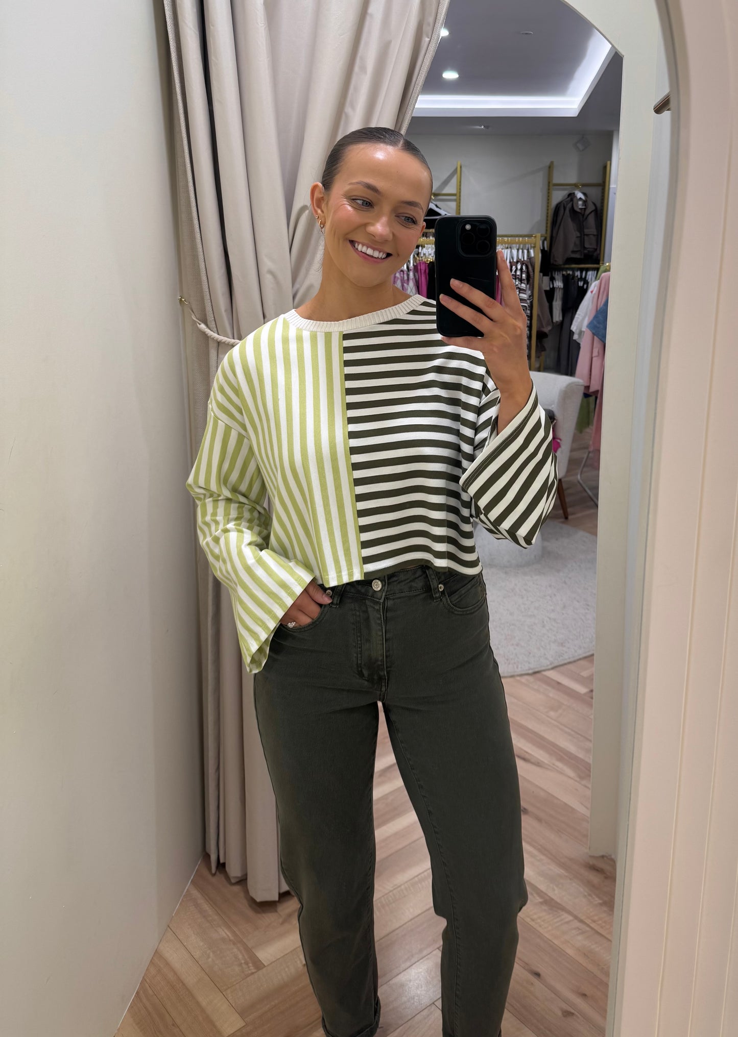 Pam Top in Khaki/Green Stripe
