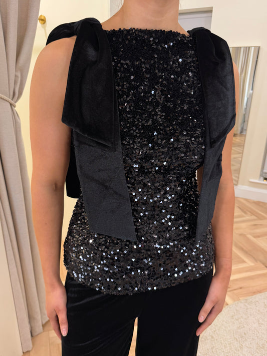Kate Sequin Bow Detail Top in Black