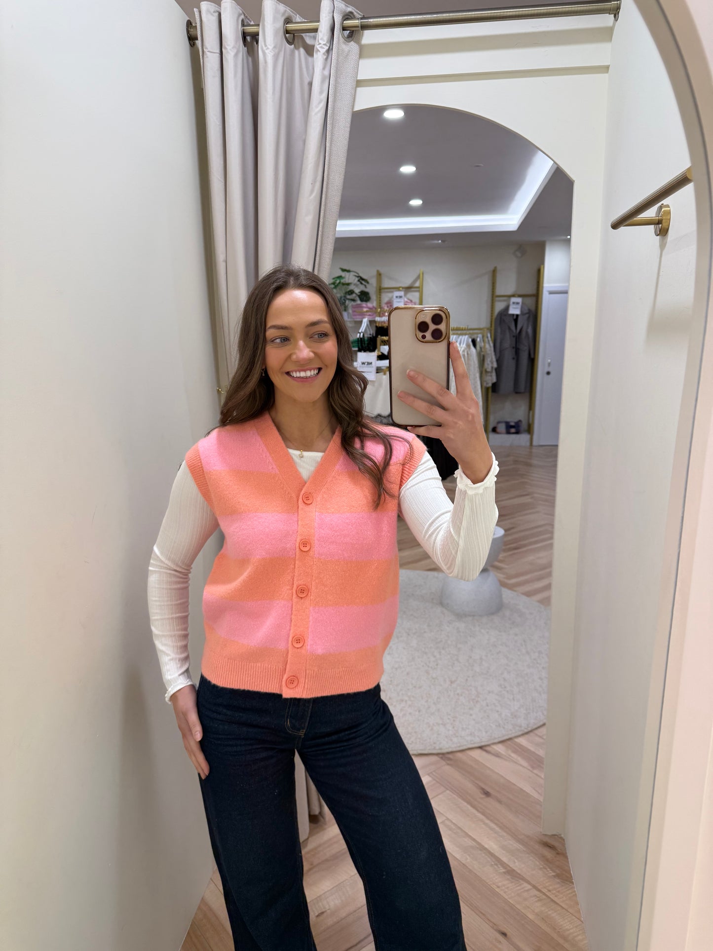 Amber Knit Vest | Peach/Pink Pastel Stripe