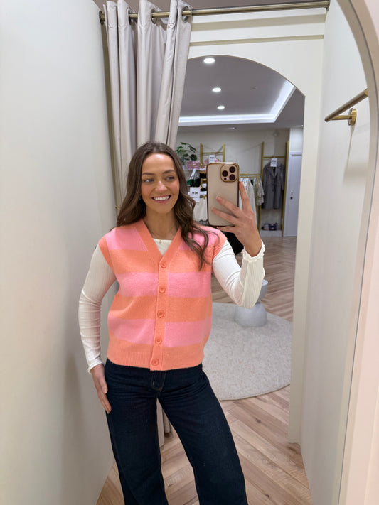 Amber Knit Vest | Peach/Pink Pastel Stripe