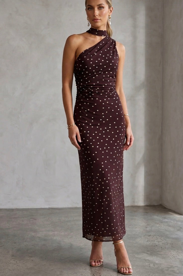 Polkadot midi dress in Chocolate Brown