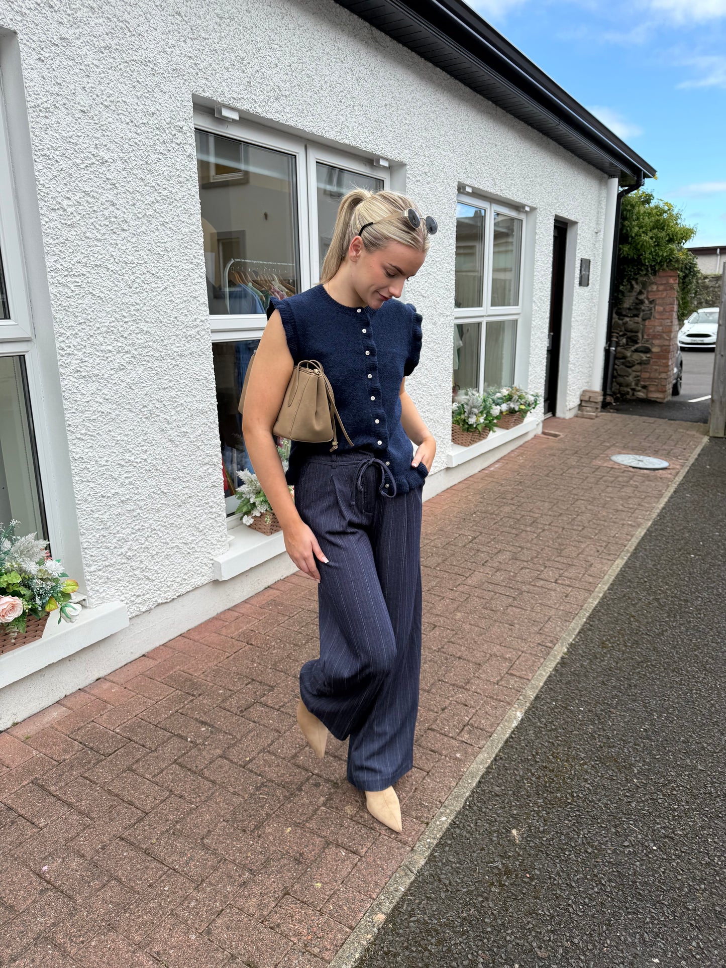 Ihkate Trousers in Dark Blue Jacquard Stripe