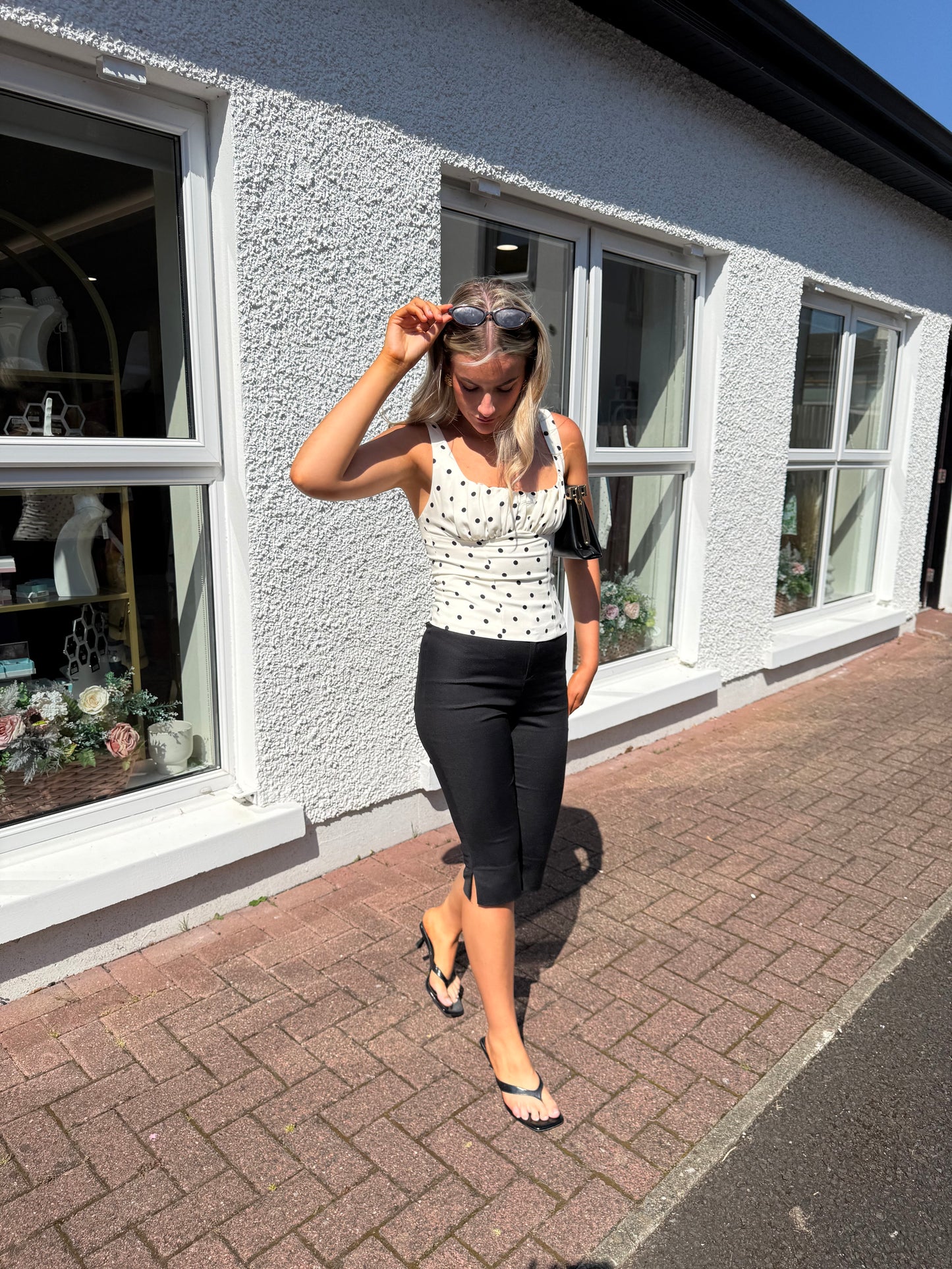 Cream Ruched Polka Dot Top
